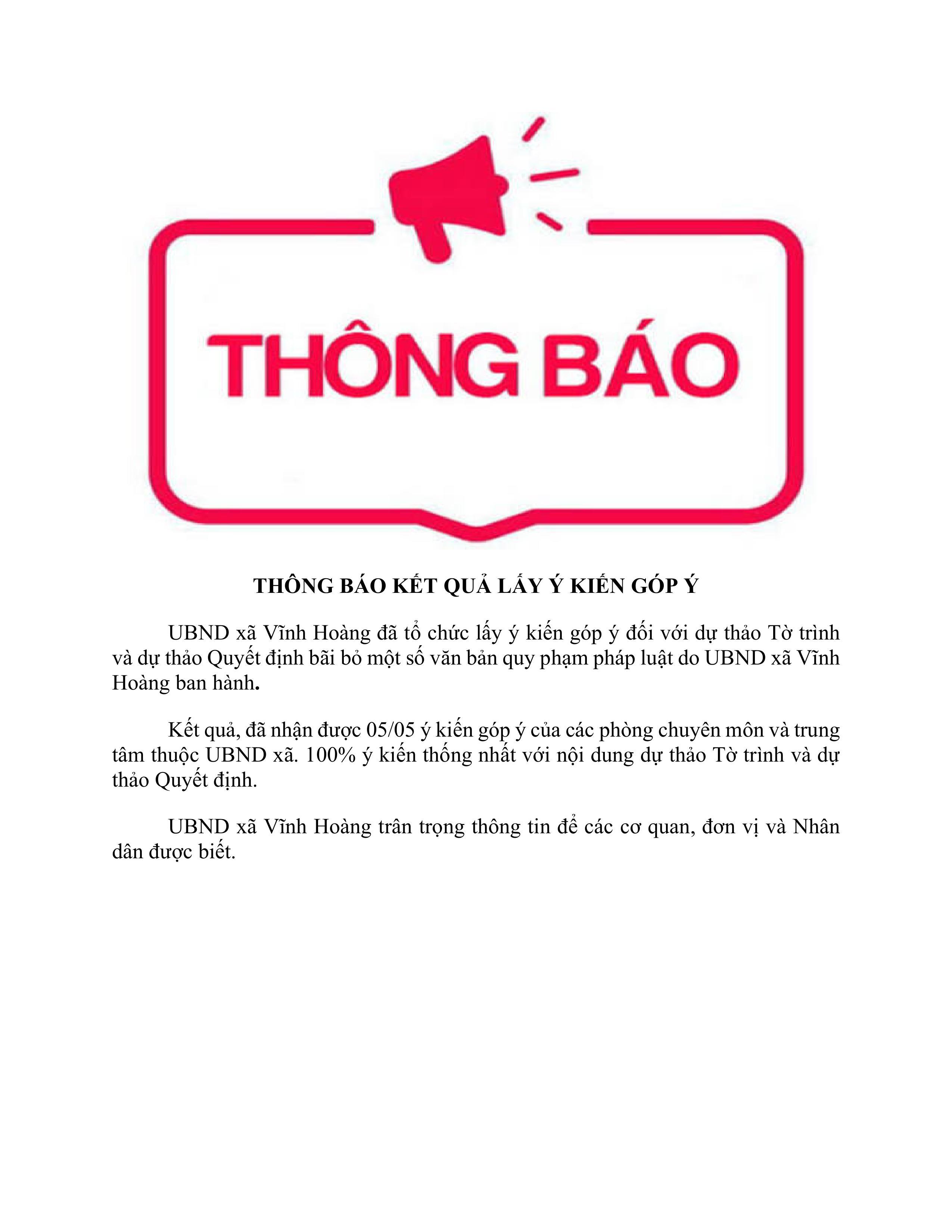 Thông báo kết quả lấy ý kiến góp ý đối với dự thảo Tờ trình và dự thảo Quyết định bãi bỏ một số...